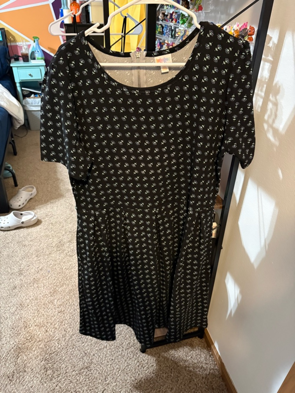 Lularoe Black Floral Short-Sleeve Fit & Flare Dress